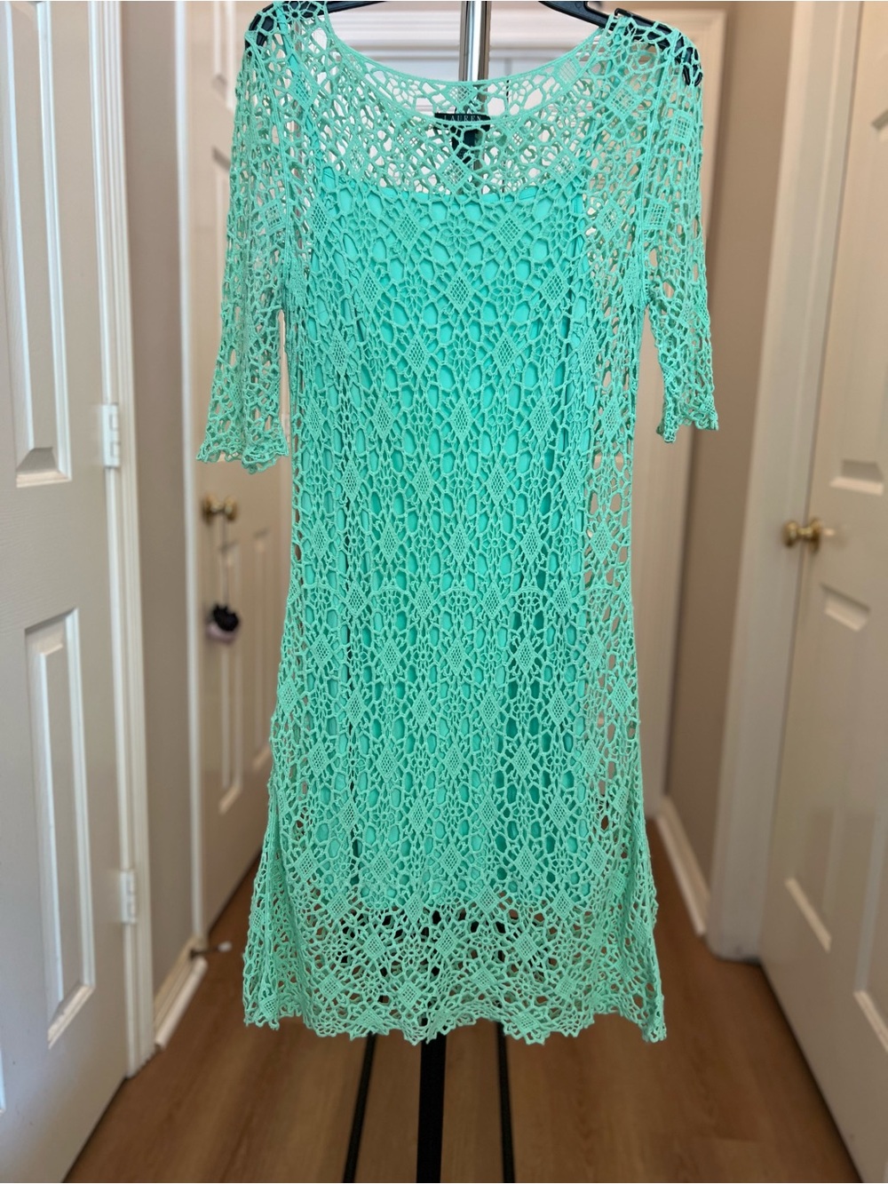 Ralph Lauren Mint Green Open-Knit Crochet Dress